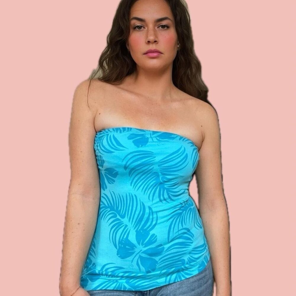🧡 2 for 10$ Vintage Y2K Hibiscus Tube Top – Stretchy Fit, Tropical Print